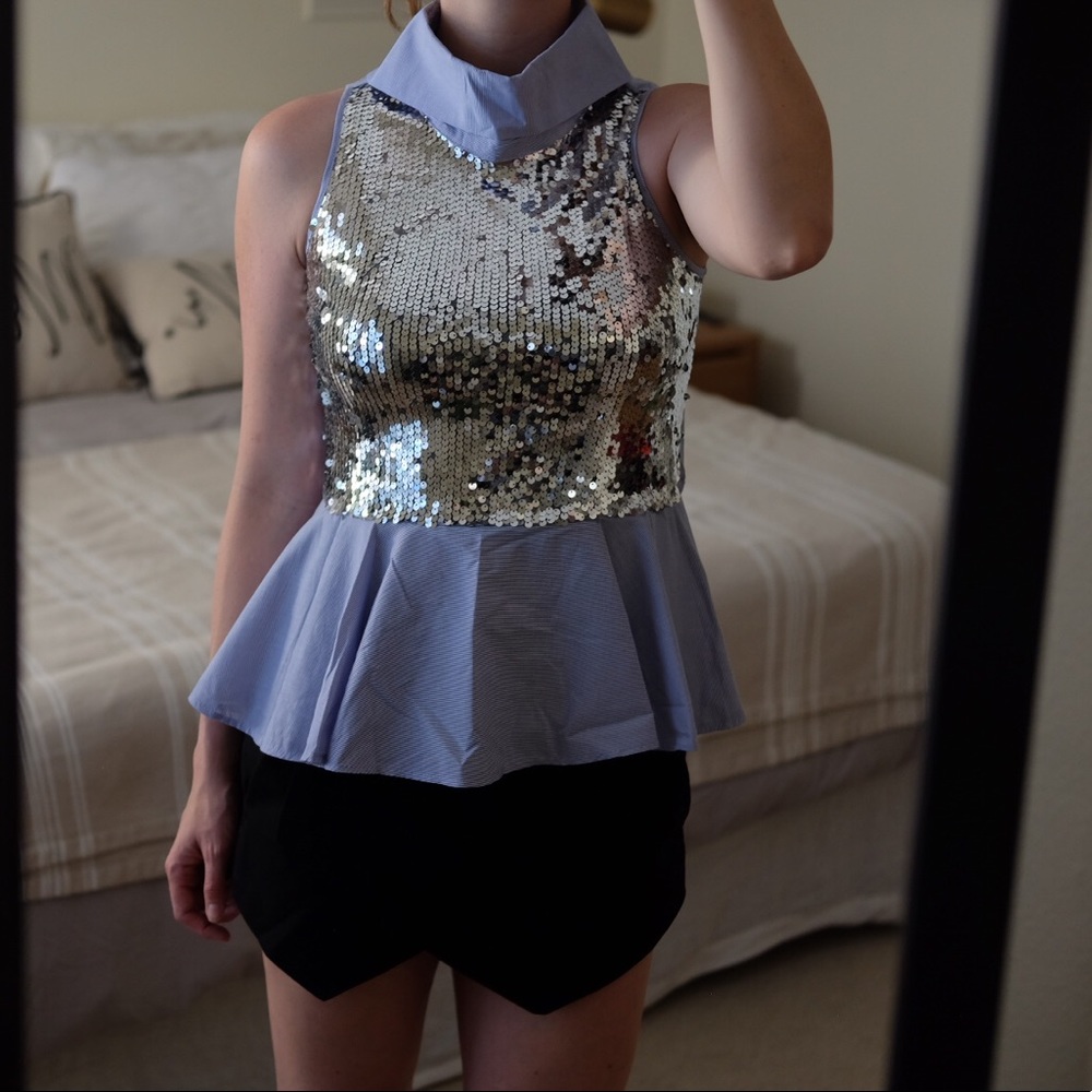 NWOT Zara Sequin Peplum Tank Blouse